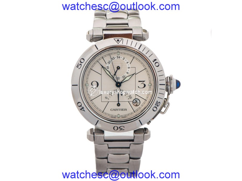 Cartier 2388 Pasha GMT Dual Time Power Reserve Date Stainless Automatic Mens Watch Cartier