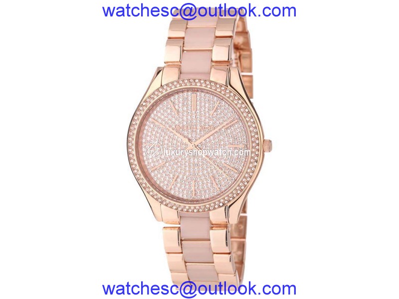 Michael Kors MK4288 Slim Runway Gold Crystal Dial Gold Steel Bracelet Womens Watch Michael Kors