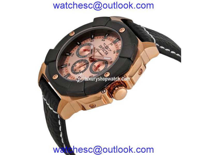 Invicta 7291 Signature II Rose Gold Dial Leather Strap Multifunction Men's Watch Invicta