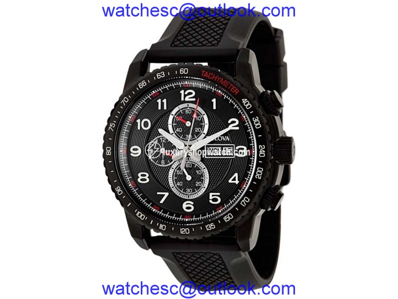 Bulova 98C112 Rubber Strap Chronograph Black Dial Tachymeter Mens Watch Bulova
