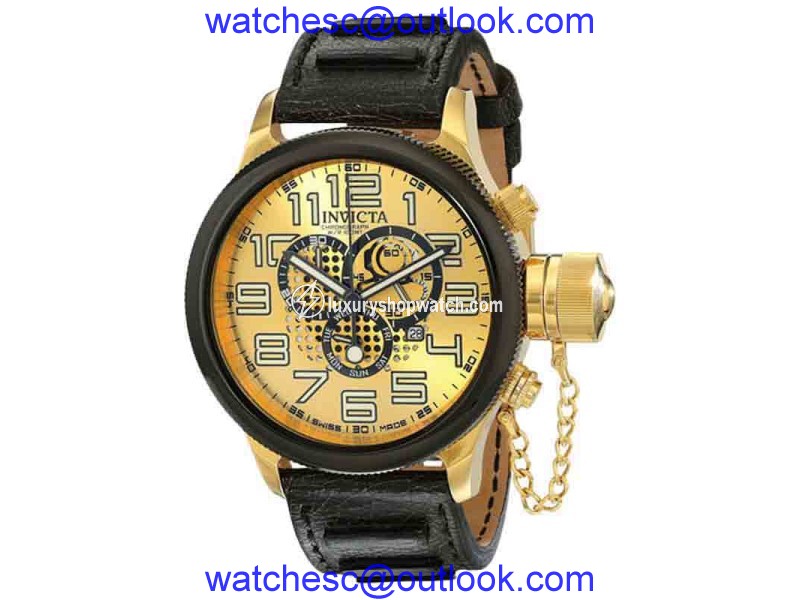 Invicta 14616 Russian Diver Gold Dial Leather Chronograph Men's Watch Invicta
