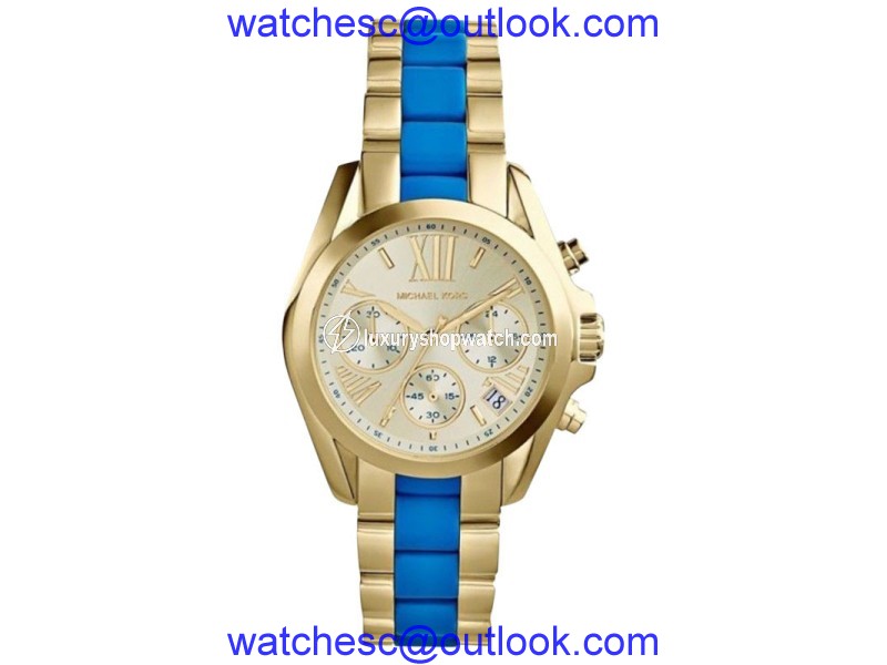 Michael Kors MK5908 Mini Bradshaw Gold-Tone Blue Acetate Bracelet Women's Watch Michael Kors