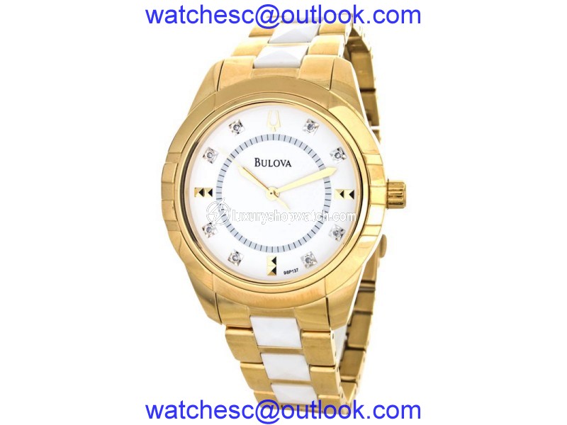 Bulova 98P137 Two-Tone White & Gold Band Diamond Dial Womens Watch Bulova