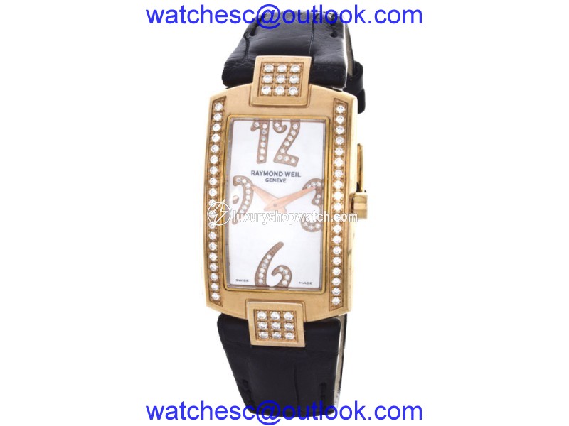 Raymond Weil 1800-ST2-05383 Shine Stainless Steel Mother of Pearl and Black Leather 25mm Watch Raymond Weil