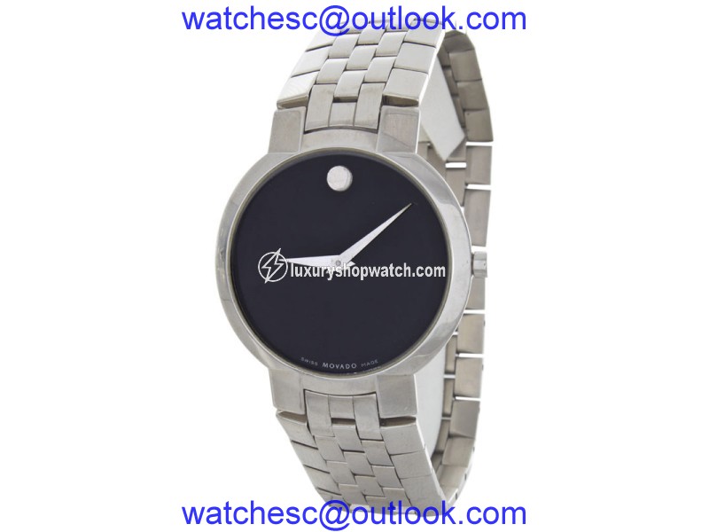 Movado Black Dial Silver-Tone Bracelet Mens Watch Movado