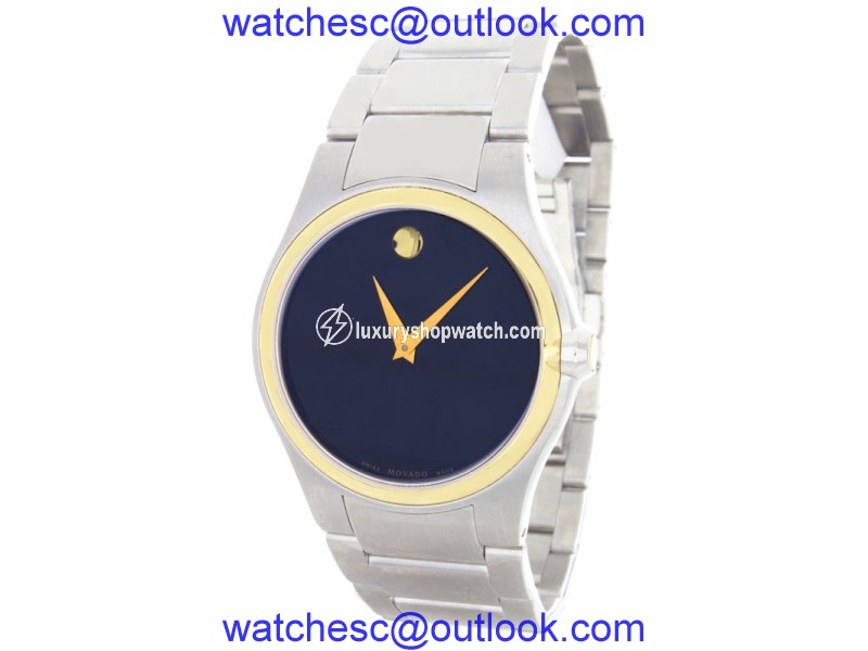 Movado Black Dial Gold-tone Bezel Silver-Tone Bracelet Mens Watch Movado