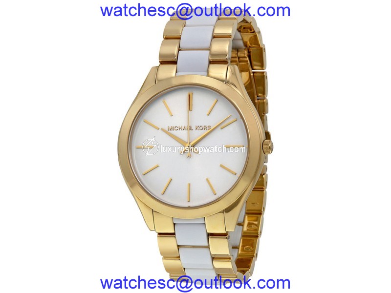 Michael Kors MK4295 Slim Runway White Dial Gold Tone Stainless Women's Watch Michael Kors