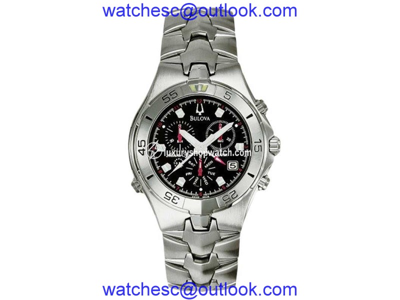 Bulova Marine Star 96C18 Black Dial Stainless Steel Bracelet Mens Watch Bulova