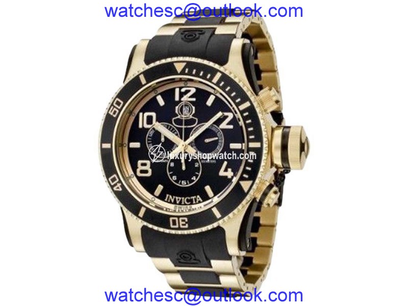 Invicta 6633 Russian Diver Collection Chrono Gold-Plated Black Rubber Watch Invicta