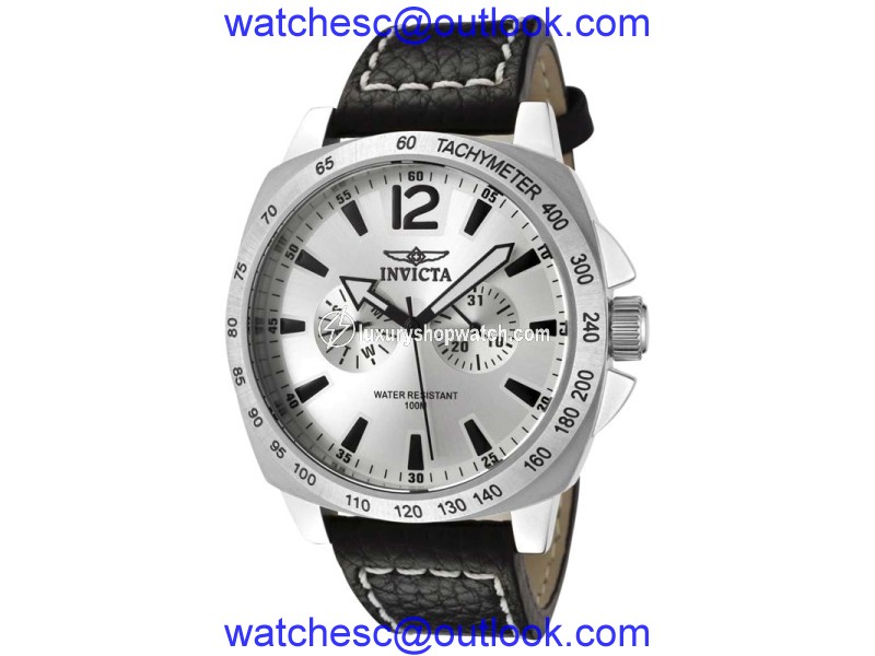 Invicta Men's 0855 II Collection Multi-Function Silver Dial Black Leather Watch Invicta