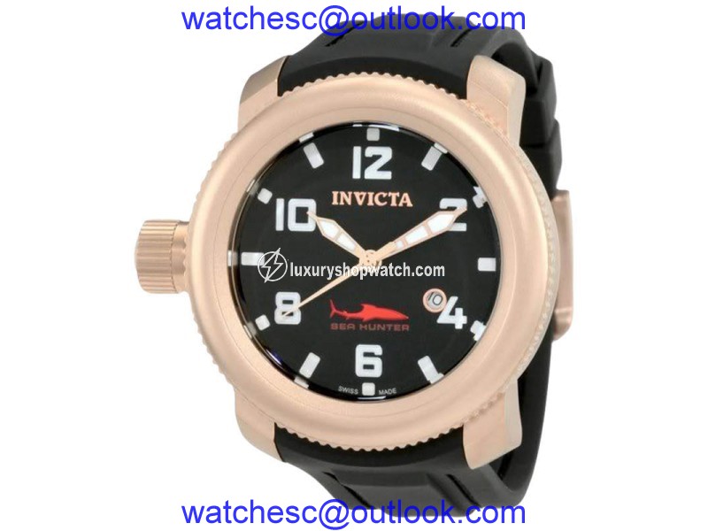 Invicta 1546 Sea Hunter Black Dial Black Rubber Watch Invicta