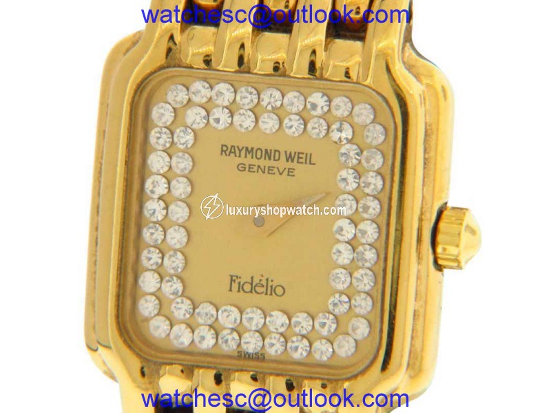 Raymond Weil 3723 Gold Tone and Crystal Accented Rectangle Dial 17mm Watch Raymond Weil