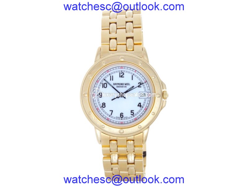 Raymond Weil 5560 Elegant White Date Dial Gold-Tone Stainless Steel Mens Watch Raymond Weil