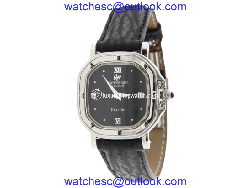 Raymond Weil 9892 Parsifal Stainless Steel and Leather Square Case Black Dial 30mm Watch Raymond Weil