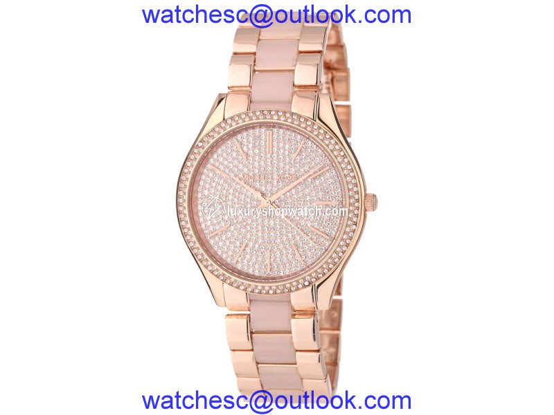 Michael Kors Slim Runway MK4288 Gold Crystal Dial Gold Steel Bracelet Womens Watch Michael Kors