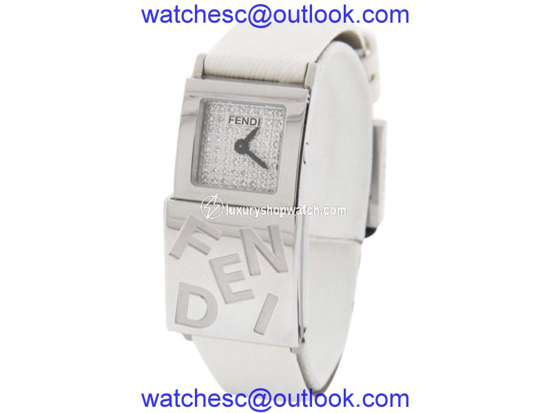 Fendi F551244D Secret Series Double Time Diamond Dial Leather Strap Womens Watch Fendi