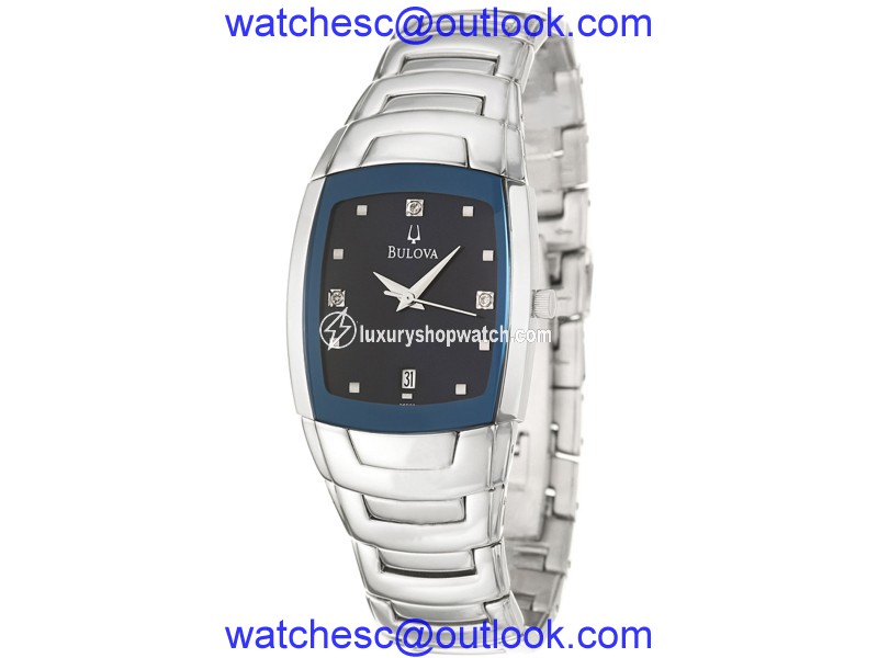 Bulova 96D20 Diamond Accent Blue Dial Stainless Steel Mens Watch Bulova