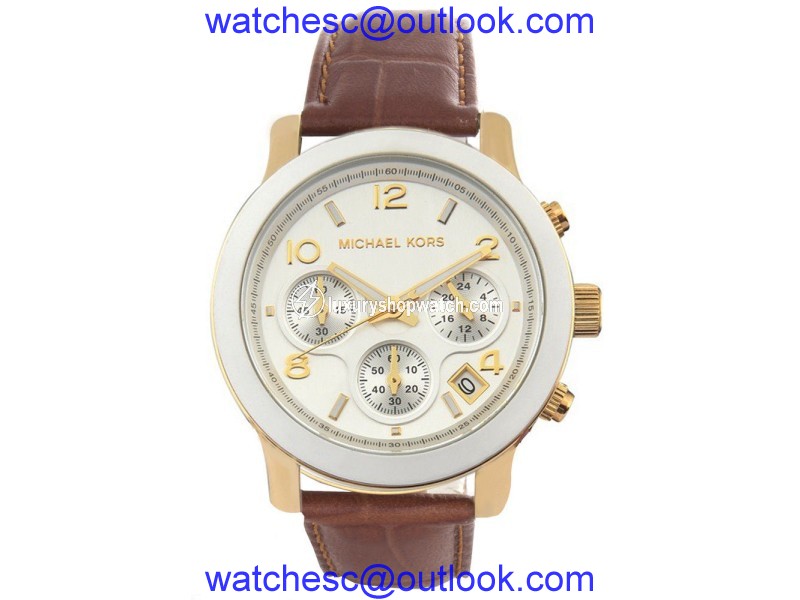 Michael Kors MK5145 Silver Dial Brown Leather Strap Womens Watch Michael Kors