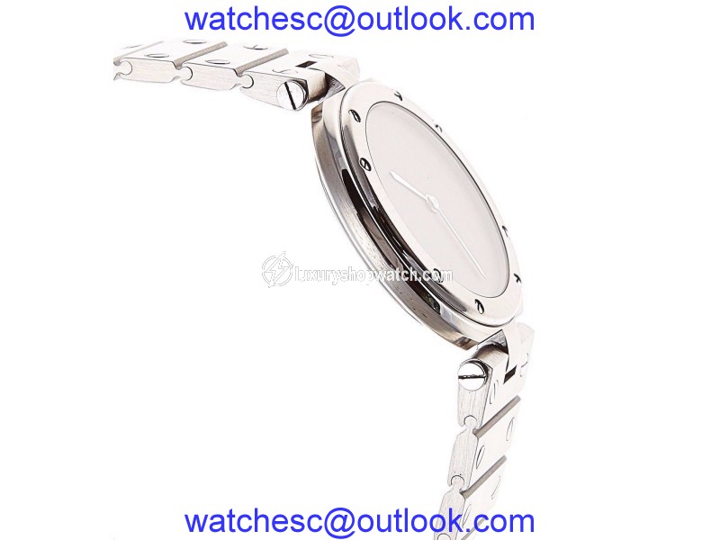 Cartier Santos Round Gray Dial Stainless Steel Screw Bracelet Quartz Mens Watch Cartier