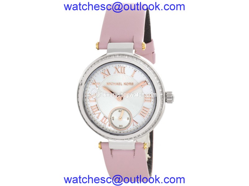 Michael Kors MK5970 Skylar Silver Dial Pink Leather Strap Womens Watch Michael Kors