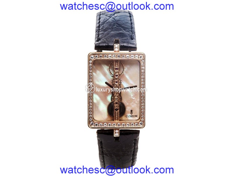 Corum Bridge 13211 18k Yellow Gold Factory Diamond Leather Strap 25mm Watch Corum