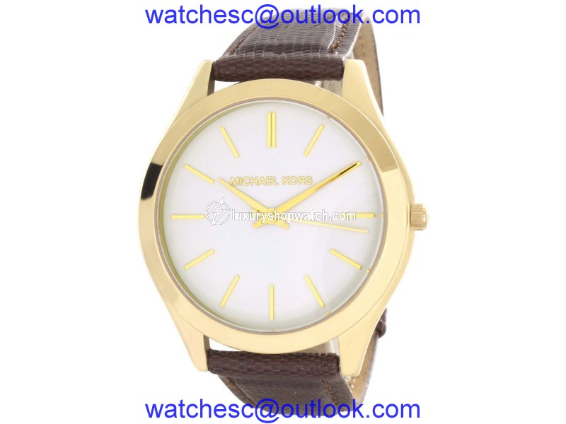 Michael Kors MK4295 Slim Runway White Dial Brown Leather Strap 40mm Womens Watch Michael Kors