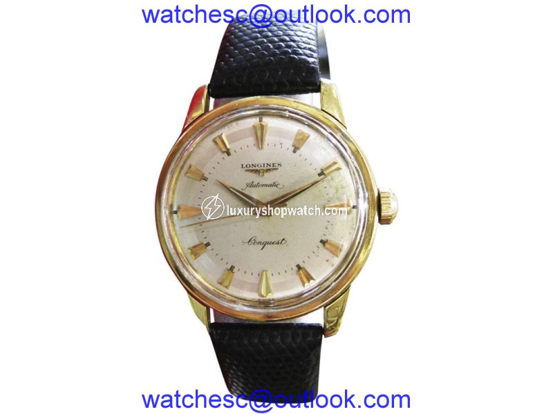 Longines Conquest 18K Yellow Gold & Leather Swiss 35mm Mens Watch Longines