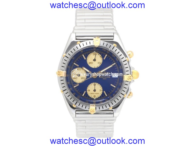 Breitling Chronomat B13047 18K Yellow Gold Automatic Blue Dial Bezel 38mm Mens Watch Breitling