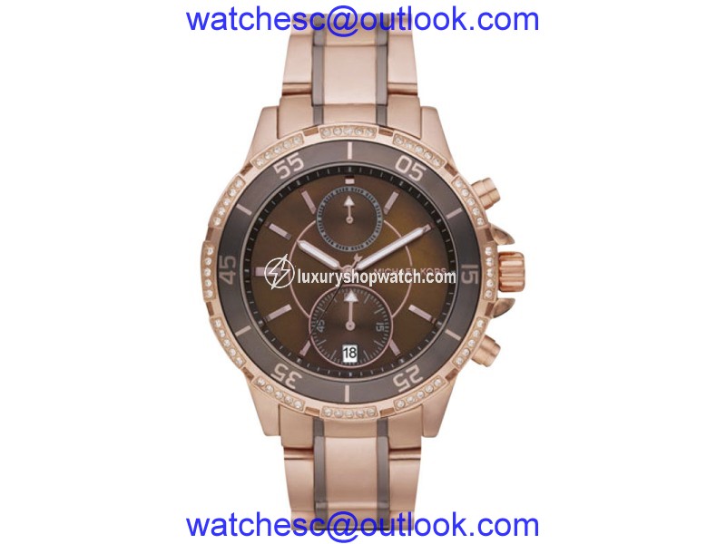 Michael Kors MK5553 Rose Gold Tone Stainless Steel Brown Dial Chronograph 42mm Women's Watch Michael Kors