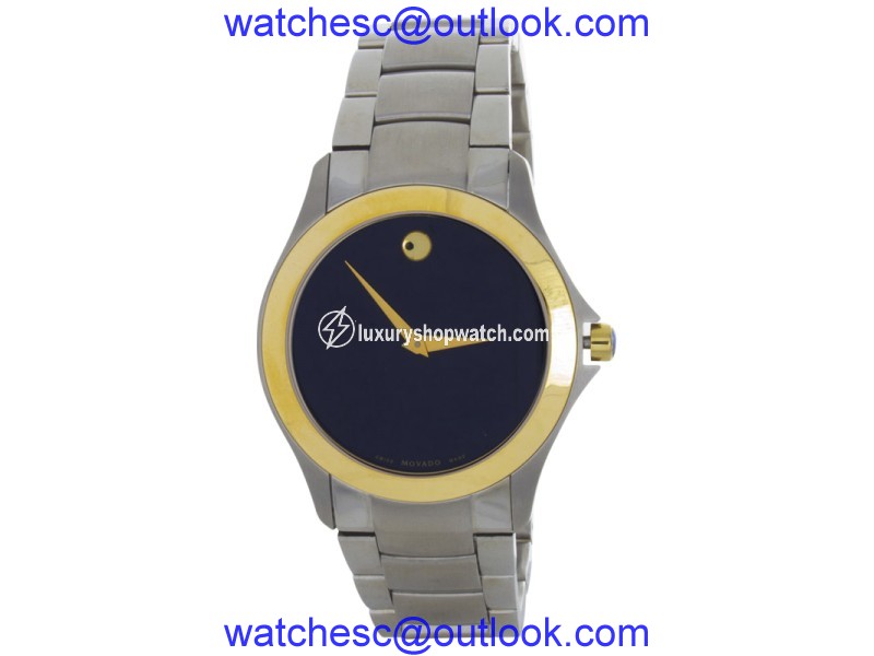 Movado Gold-Tone Stainless Steel Black Dial Quartz 38mm Mens Watch Movado