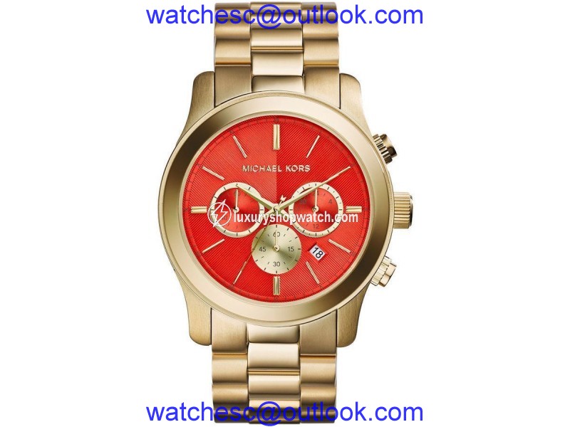 Michael Kors MK5930 Gold Tone Stainless Steel Orange Dial Quartz 45mm Unisex Watch Michael Kors