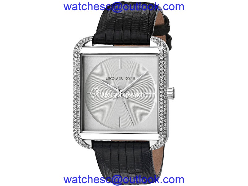 Michael Kors Lake MK2583 Silver Dial Black Leather Strap 32mm Womens Watch Michael Kors