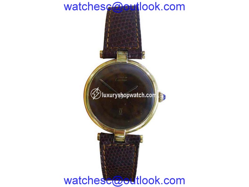 Cartier Must De Cartier Vermeil Gold Plated Sterling Silver & Brown Dial 30mm Mens Watch Cartier