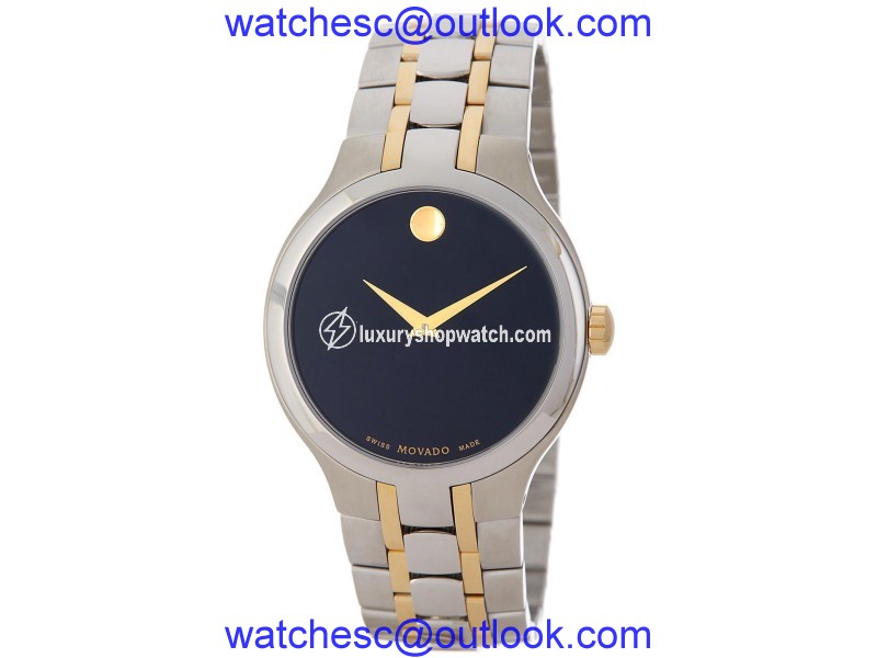 Movado 0606958 Two Tone Stainless Steel Black Dial 39mm Mens Watch Movado