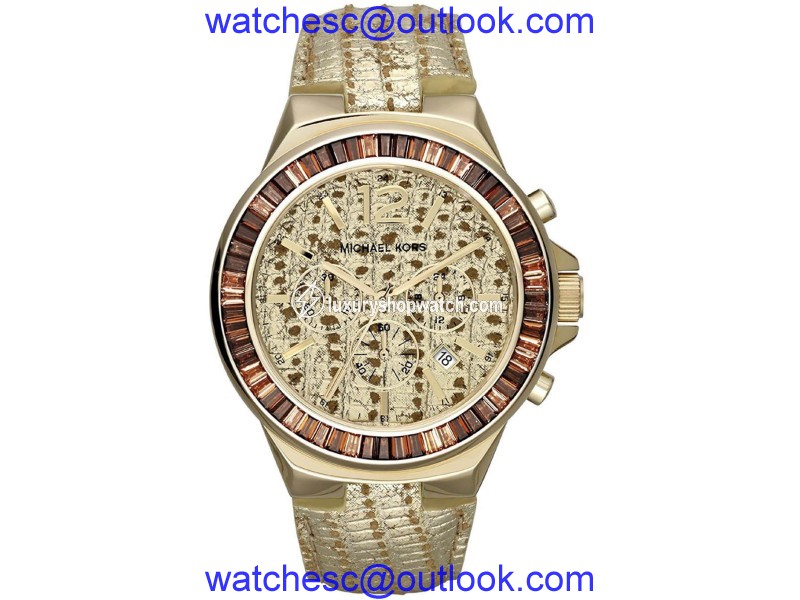 Michael Kors MK2304 Gold Tone Stainless Steel / Leather Quartz 45mm Womens Watch Michael Kors