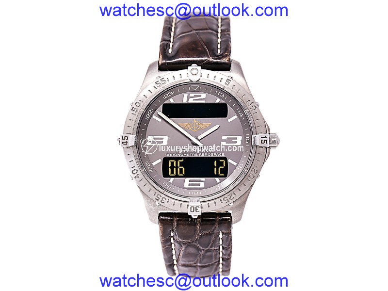 Breitling E75362 Titanium & Leather Digital Gray Dial Quartz 40mm Mens Watch Breitling