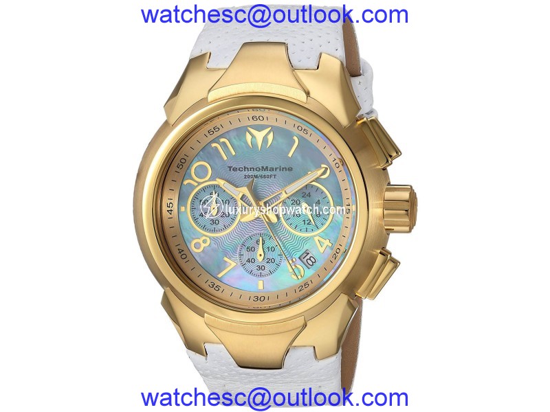 Technomarine Sea TM-715034 Gold Tone Stainless Steel & Leather Strap Quartz 42mm Womens Watch TechnoMarine