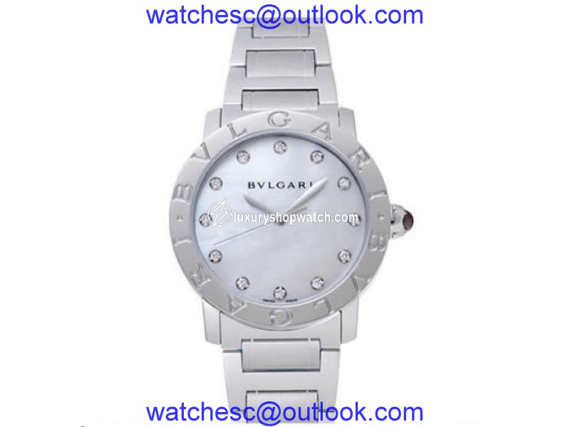 Bulgari White Mother of Pearl Diamond Dial Stainless Steel 37mm Ladies Watch Bulgari