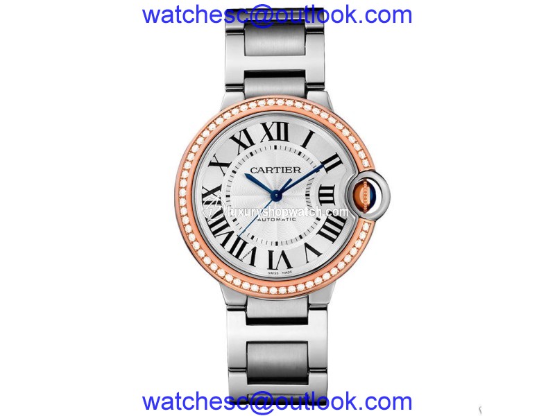 Cartier WE902081 Ballon Bleu Stainless Steel & Rose Gold Diamond 36mm Womens Watch Cartier