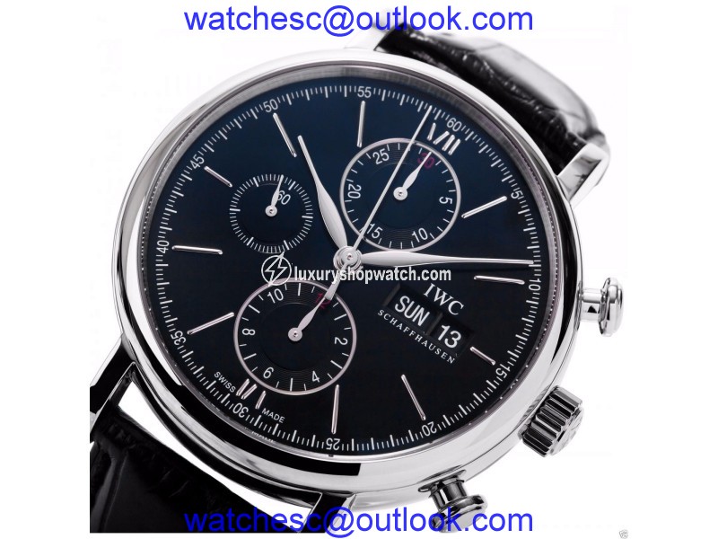 IWC IW391008 Portofino Chronograph Stainless Steel Black Dial Leather Watch IWC