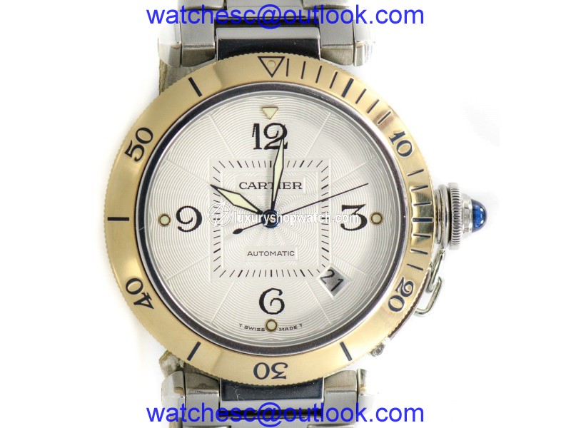 Cartier 2378 Pasha 18K Gold Stainless Steel Two Tone Date Automatic Mens Watch Cartier