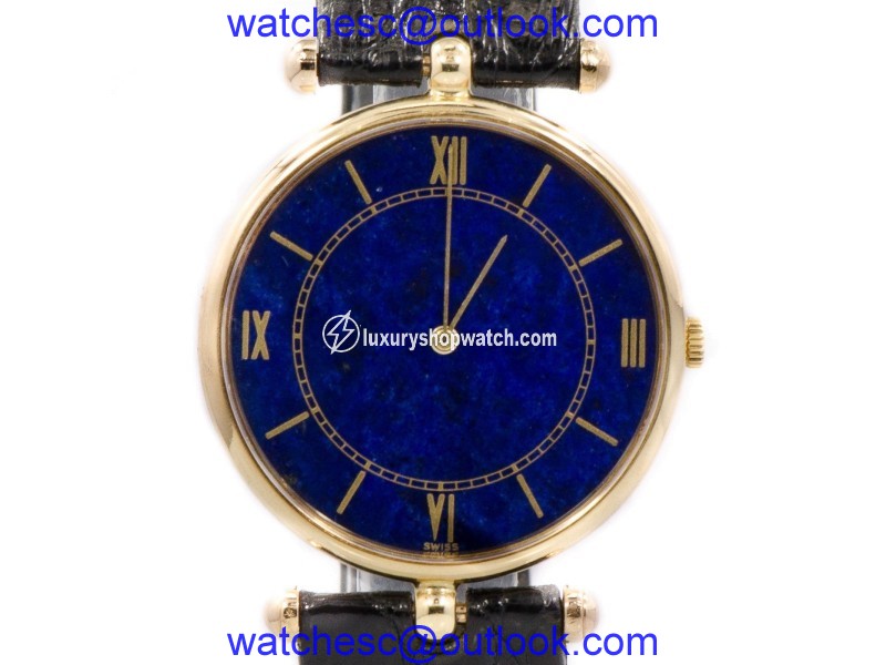 Piaget 18K Gold Blue Dial Leather Band Manual Winding Men's Watch Piaget