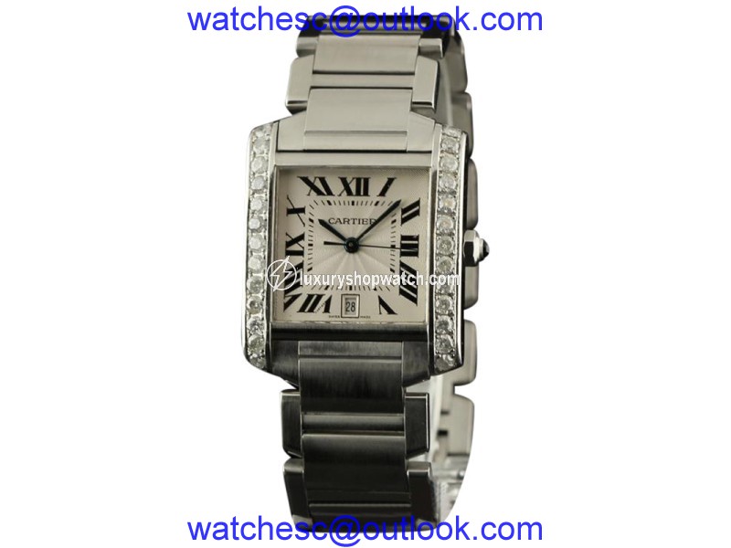Cartier Tank Francaise Large W51002Q3 Diamonds Steel Silver Watch Cartier