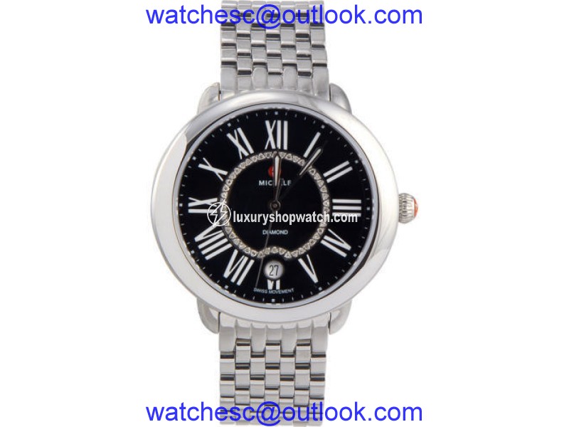 Michele MWW21B000026 Serein 16 0.11 ct Diamonds Black Dial Swiss Quartz Womens Watch Michele