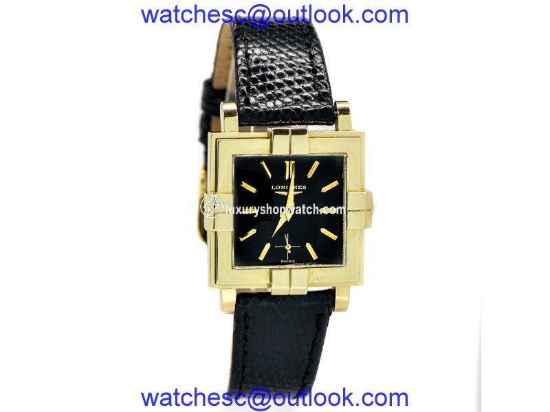 Longines Wittnauer 14K Gold Case Black Dial Quartz Mens Watch Longines