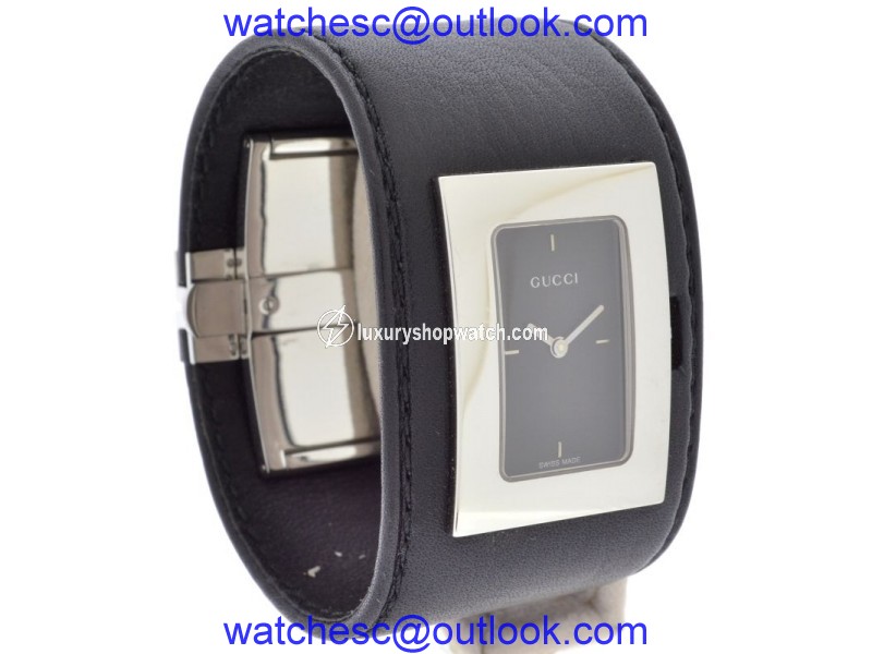 Gucci YA078506 Black Leather Black Dial Stainless Steel Watch Gucci