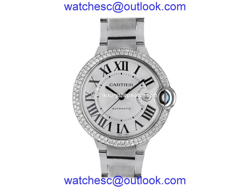 Cartier W69012Z4 Ballon Bleu White Face Automatic Diamond Mens 42mm Watch Cartier