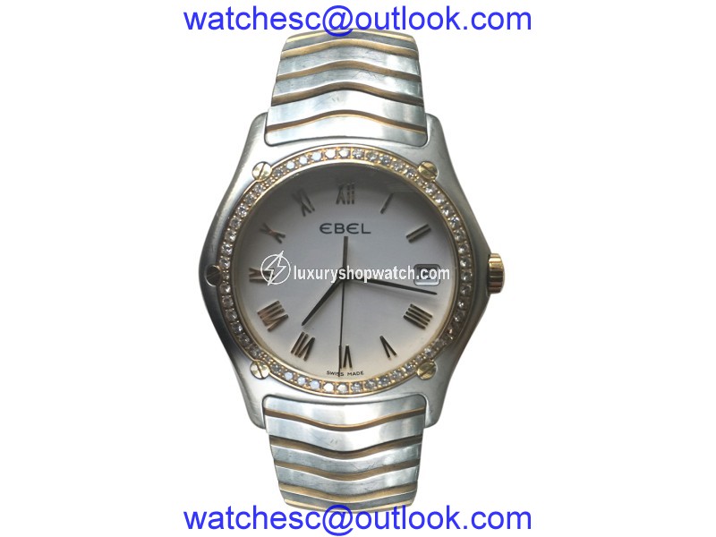 Ebel Sportwave 1187F44 18K Yellow Gold and Stainless Steel Diamond 34mm Mens Watch Ebel