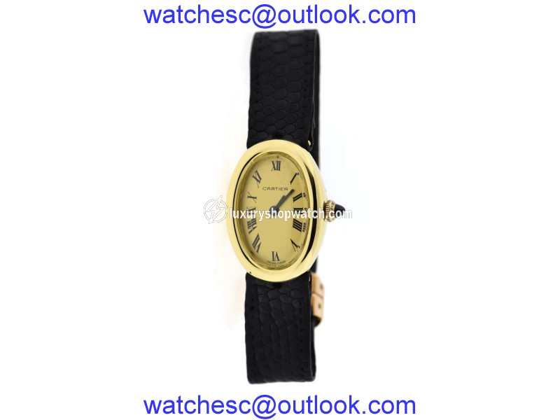 Cartier Baignoire 7743-1 18K Yellow Gold & Leather Manual 22mm Womens Watch Cartier