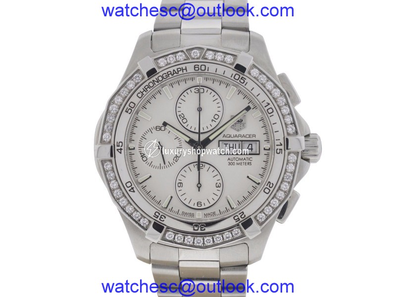 Tag Heuer Aquaracer CAF2015 Stainless Steel Diamond Bezel Automatic 43mm Mens Watch Tag Heuer